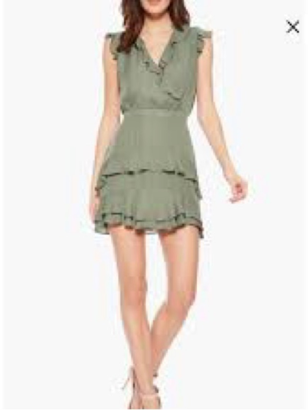 Parker Olive Ruffle Tiered Silk Surplice V-Neck Mini Dress